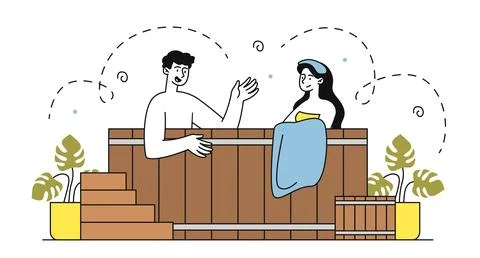 People with spa vector linear Stock Illustration