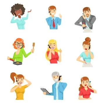 People Speaking On The Phone Set Of Illustrations イラスト素材