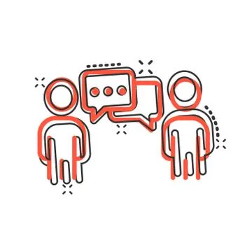 People with speech bubble icon in comic style. Chat cartoon vector illustrati Illustrazione stock