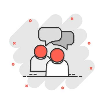 People with speech bubble icon in comic style. Business agreement vector cart Stock Illustration