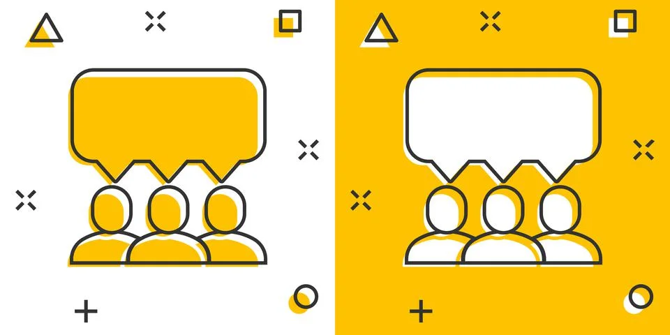 People with speech bubble icon in comic style. Chat cartoon vector illustrati Stock Illustration