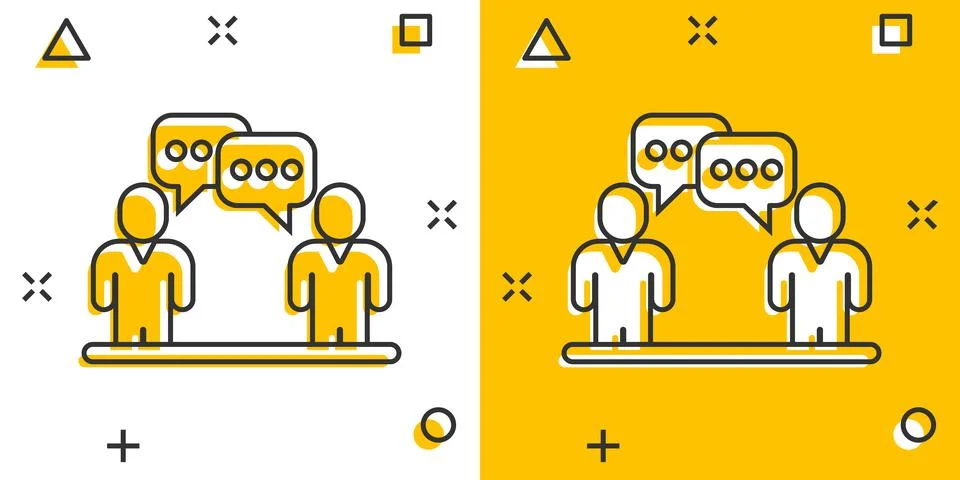 People with speech bubble icon in comic style. Chat cartoon vector illustrati Stock Illustration