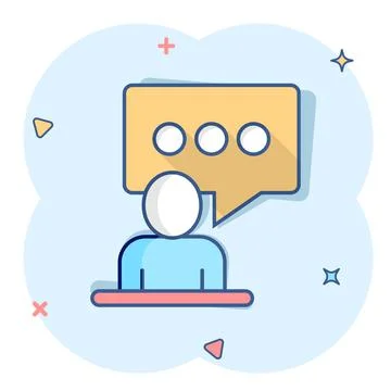 People with speech bubble icon in comic style. Chat cartoon vector illustrati Illustrazione stock