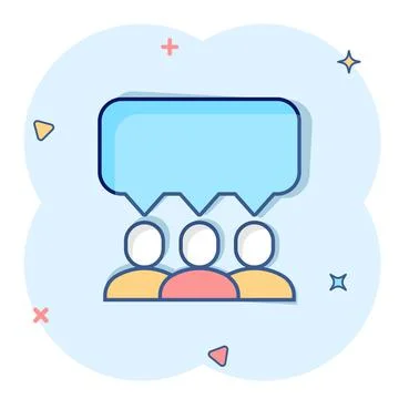 People with speech bubble icon in comic style. Chat cartoon vector illustrati Illustrazione stock