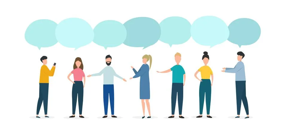 People with speech bubbles debating problem on white background, space for text Stock Illustration