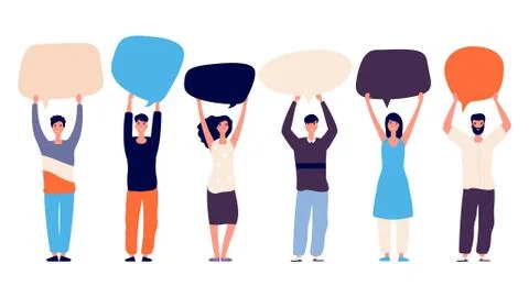 People with speech bubbles. Voting right concept. Vector motivation flat Stock Illustration