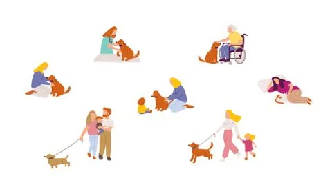 People spend time with pets. Stock Illustration
