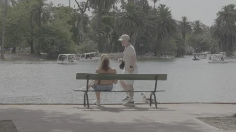 People spending time in a lakeside park in Buenos Aires, Argentina Stock Footage 345141391