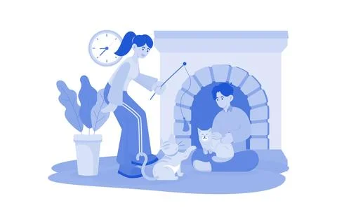 People Spending Time With Pet Stock Illustration