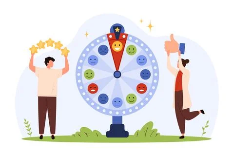 People Spinning Wheel of Fortune Emotions Illustrazione stock