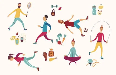People sport activities Dieting, fitness and nutrition Healthy lifestyle Stock Illustration