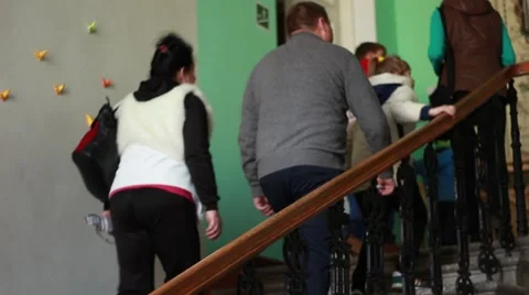 People on stairs in a museum Stock Footage 62019945