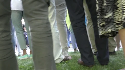 People stand in line waiting for the event. Video stock 114661053