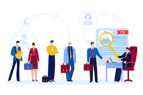 People stand line work interview queue, human resources business conversation Stock Illustration