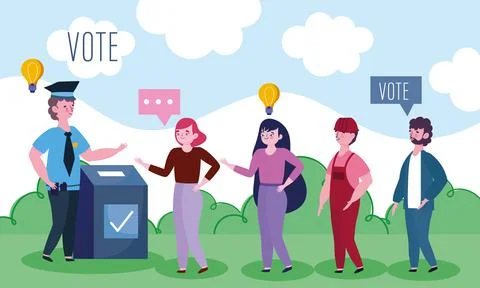 People stand in a long queue to cast vote in the election Stock Illustration
