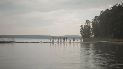People stand pier row Video stock 89785540