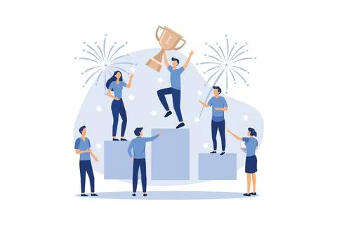 People stand on the podium first, second and third place. best score winner p Stock Illustration