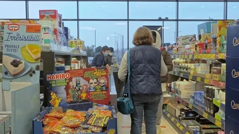 People Stand In Queue To Checkout Line During Covid-19 in Italy Stock-Footage 141920853