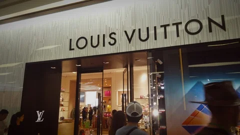 People stand on the queue at Louis Vuitton Luxury boutique shop Stock Footage 108890835