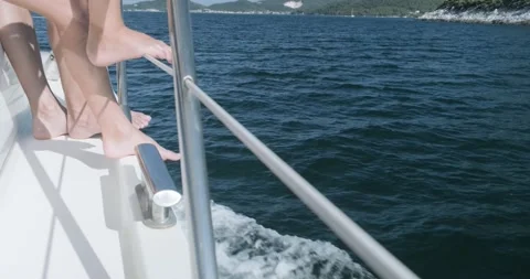 People standing on deck of yacht. Stock Footage 158940104