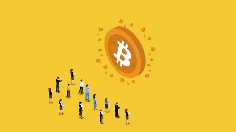 People standing in front a huge bitcoin Stock Footage 270914646