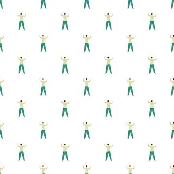 People standing with hands up seamless pattern Stock Illustration