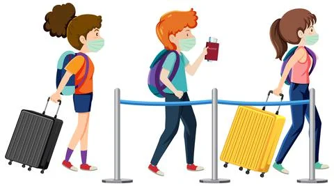People standing in line and keep distancing Stock Illustration
