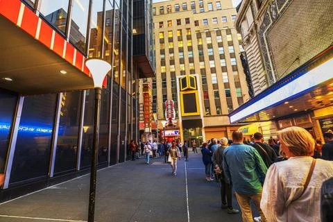 People standing in line for 'Hell's Kitchen' show at Shubert Theatre Stock Photos