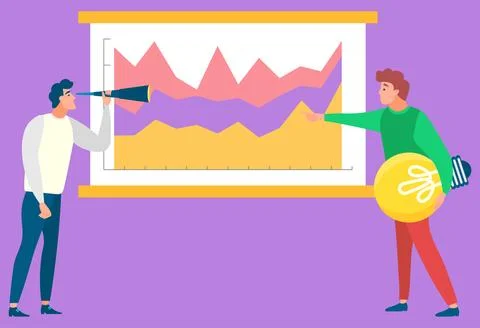 People Standing near Data Analysis on Board Stock Illustration