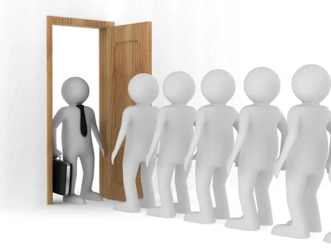 People standing one after another before the open door Stock Illustration