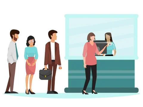 People standing in queue in bank vector illustration. Group of businesspeople Stock Illustration