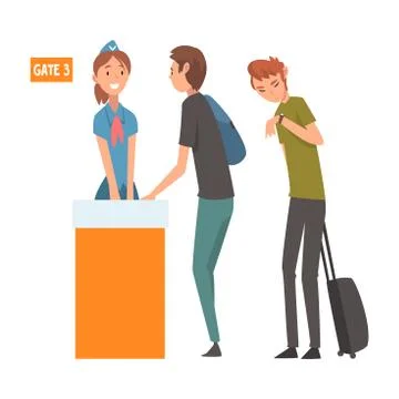 People Standing in Queue with Suitcases For Checking at Airport for Registration Stock Illustration