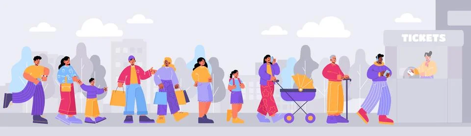 People standing in queue to ticket booth Stockillustratie
