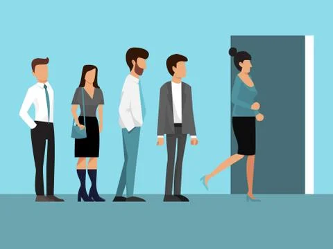 People standing in queue vector illustration. Group of businesspeople stand in Stock Illustration