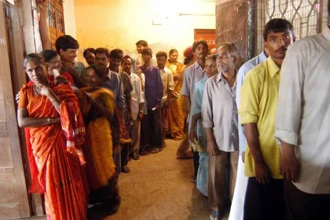 People standing in a queue to vote during the 2004 Indian Loksabha electio... Stock Photos