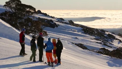 People standing at ski field. Stock Footage 81882265