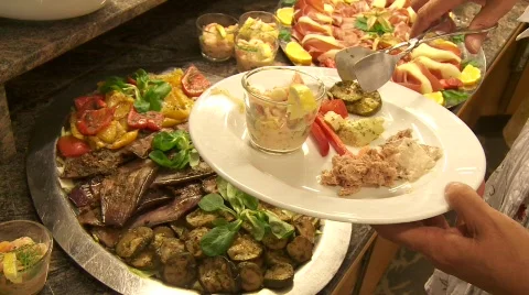 People At Starter Buffet Stock Footage 810463