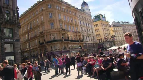 People on Stephansplatz (dutch angle) Stock Footage 22239574