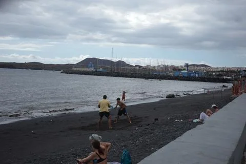 People on street in Las Galletas, vilage of Tenerife. Canary Islands.Spain Stock Photos