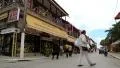 People on the street in Ouranoupoli city, Athos peninsula, Chalkidiki, Greece HD Footage