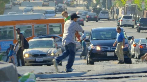 People street summer heat Los Angeles California reflections asphalt hot air Stock Footage 41744854