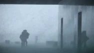 People Struggling Inside Hurricane Force Extreme Weather Rain Storm Blizzard Stock Footage
