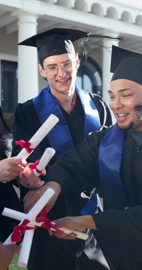 People, students and hand stack at graduation, certificate and achievement of Stock Footage 346869350