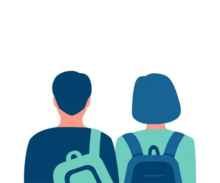 People students with backpack, couple back view. Young friends with school bag Stock Illustration