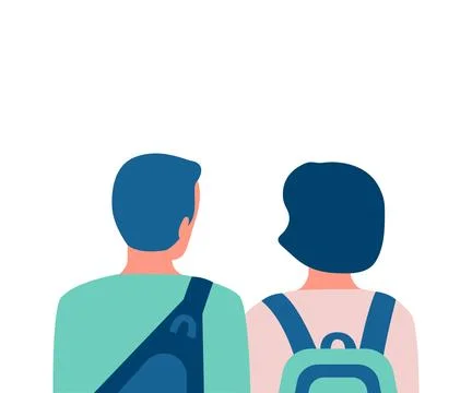 People students with backpack, couple back view. Young friends with school bag Stock Illustration