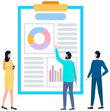People study chart growth. Colleagues communicate and work together. Project 스톡 일러스트