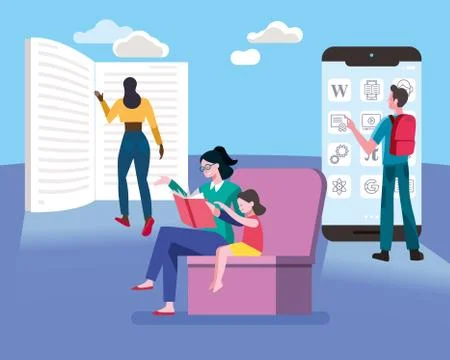 People studying and learning Stock Illustration
