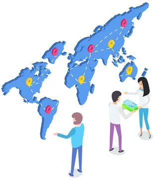 People studying destination map with marks. Guy and girl work together in Stock Illustration