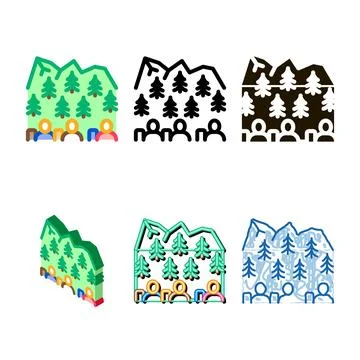 People in styles mountain forest icon vector outline Stock Illustration