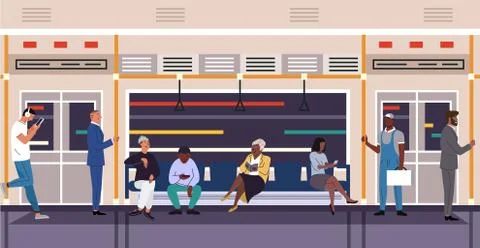 People in subway train flat vector characters Stock Illustration